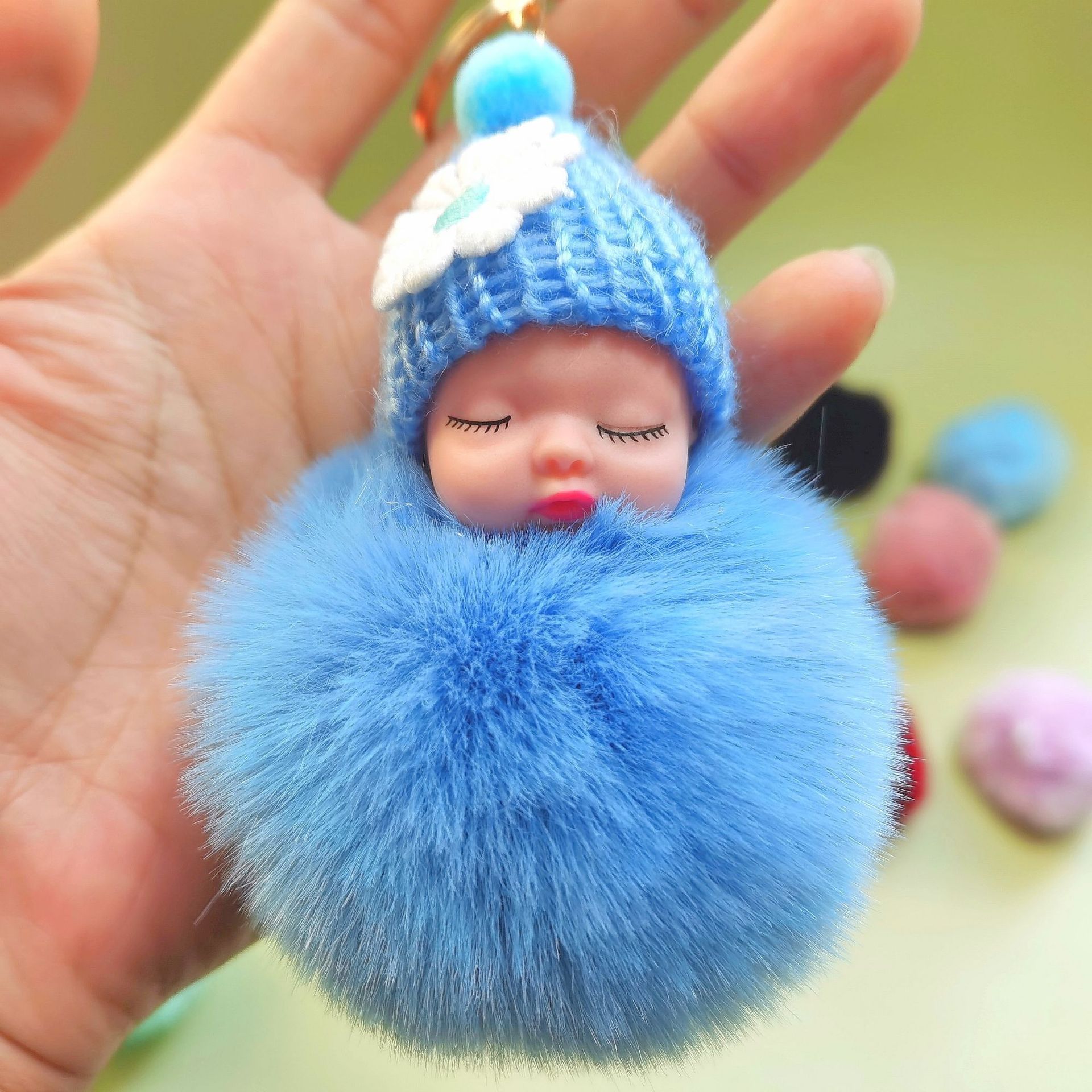 Cross-border Hot Bead Chain Fur Ball Doll Fluffy Bag Pendant Girl's Hanging Keychain Girl's Lovable Style Jewelry
