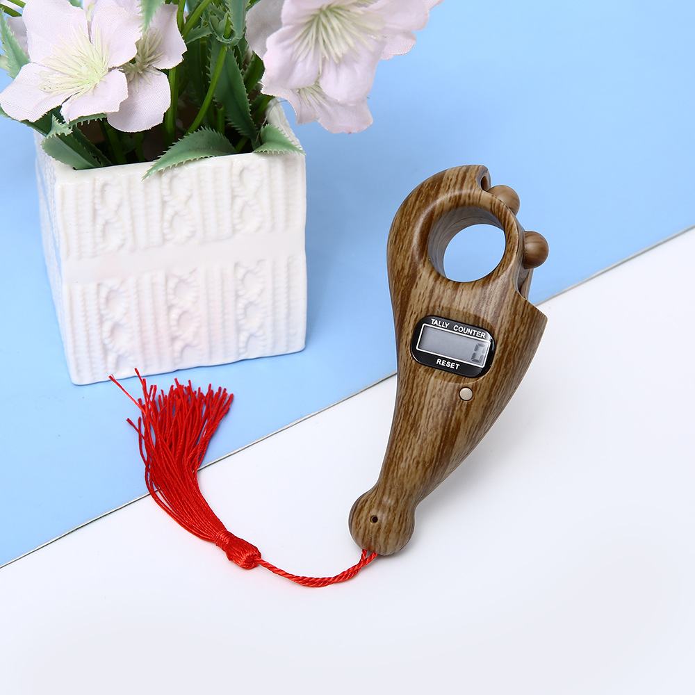 Electronic Digital Finger Bead Counter, Hidden Bead Pulling Counter, Button Reset Counting Beads Counter, Wood Grain