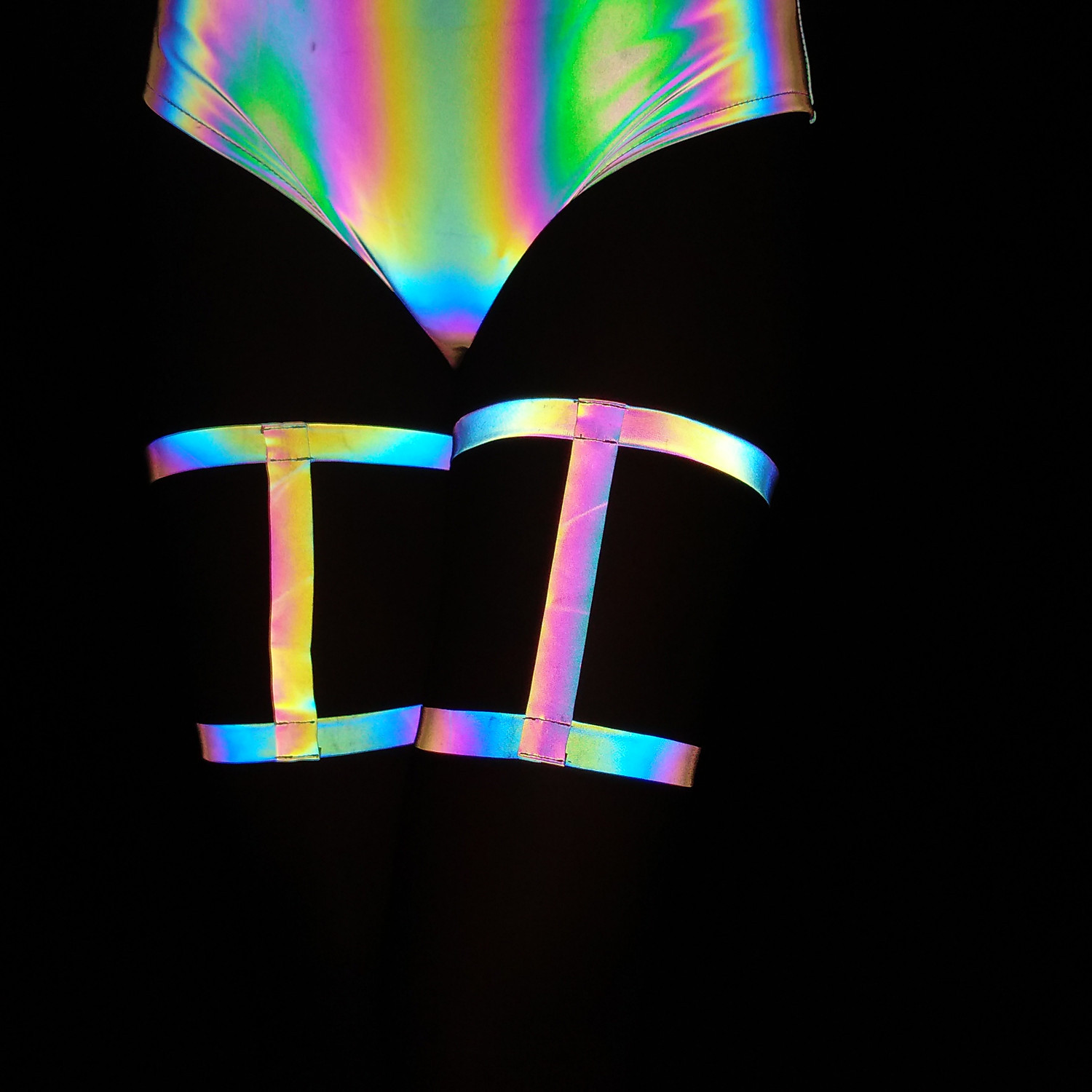 2025 European and American Cross-Border Colorful Reflective I-Shaped Leggings with Female Nightclub Stage Performance Sexy Colorful Luminous Leg Rings
