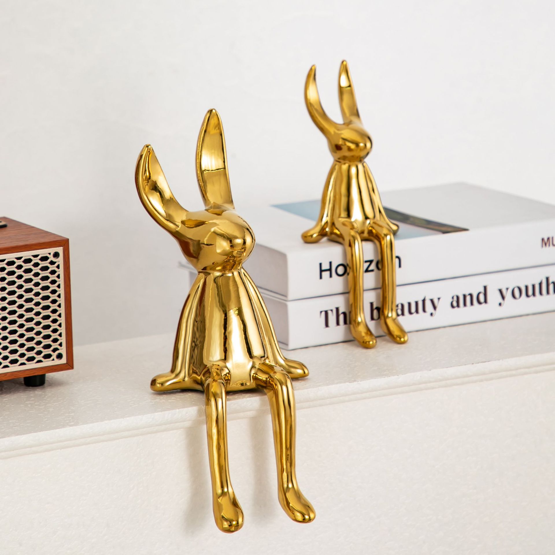 Internet Celebrity Creative Cartoon Sitting Posture Long Ear Rabbit Decoration High-end Light Luxury Living Room TV Cabinet Wine Cabinet Entrance Decoration