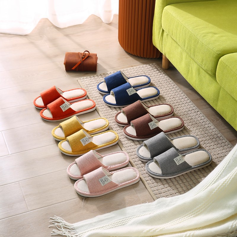 New home linen slippers women's indoor non-slip wear-resistant couple slippers Men's Four Seasons floor slippers manufacturers wholesale