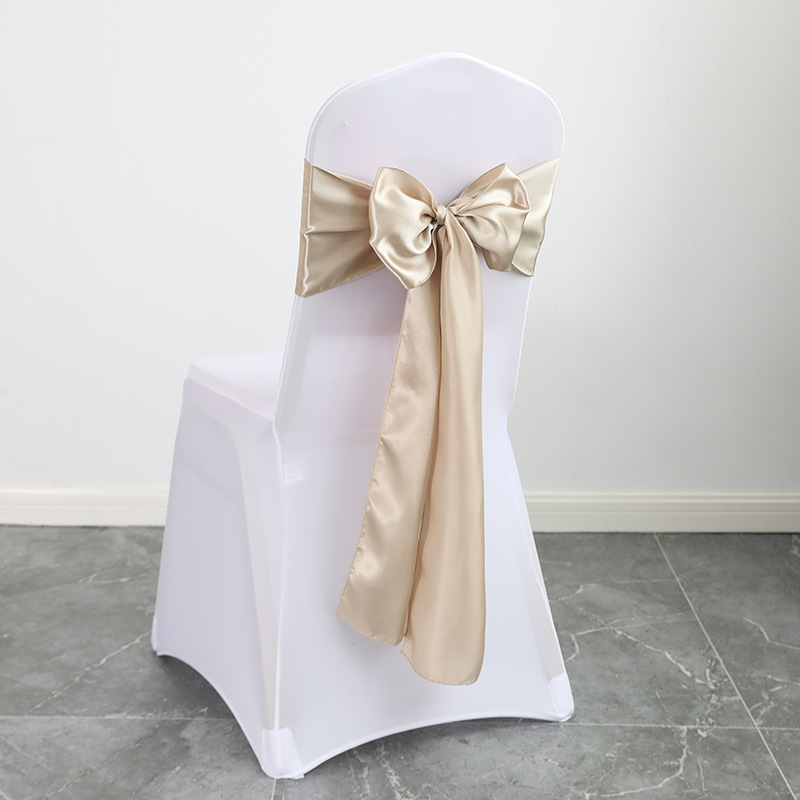 Hotel Nordic Manufacturer Wedding Banquet Chair Covers with Back Flower Bow Silk Scarf Chair Back Floral Satin Ribbon