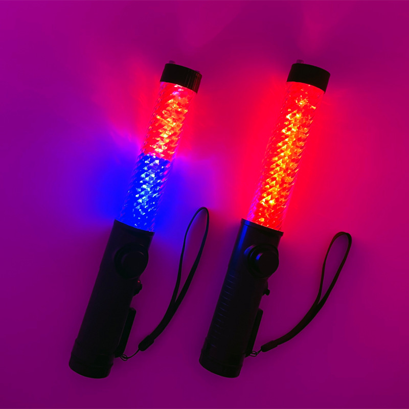 30CM charging traffic baton warning light LED red and blue fire emergency fluorescent stick magnetic whistle flashing stick