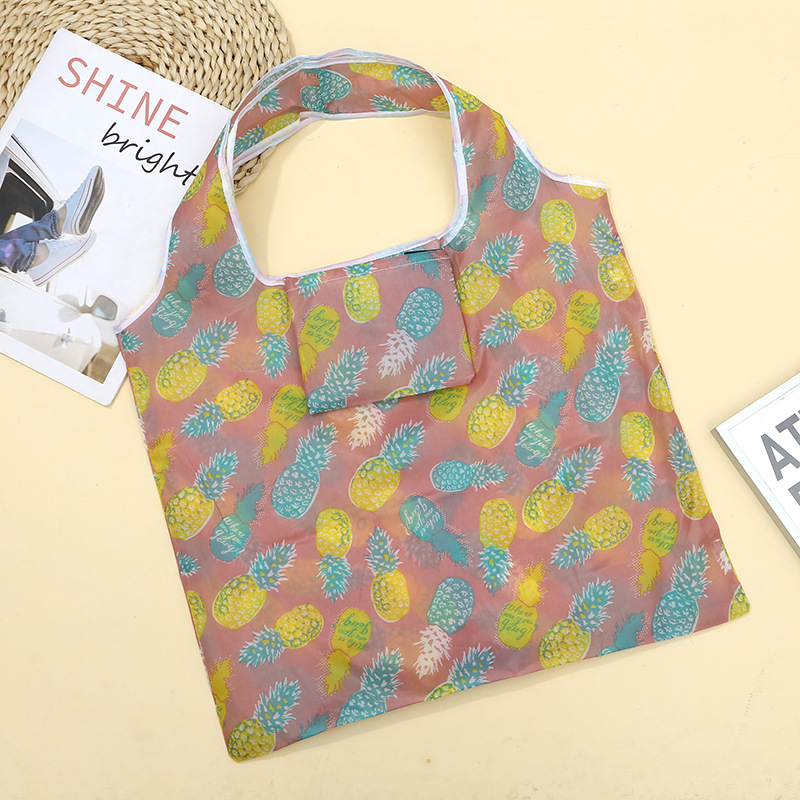 Large capacity folding shopping bag supermarket portable handbag printed logo printing 190T storage bag factory straight