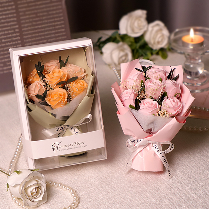 Soap Flower Valentine's Day Teacher's Day Gift Simulated Rose Small Bouquet Finished Product for Girlfriend's Birthday Creative Gift