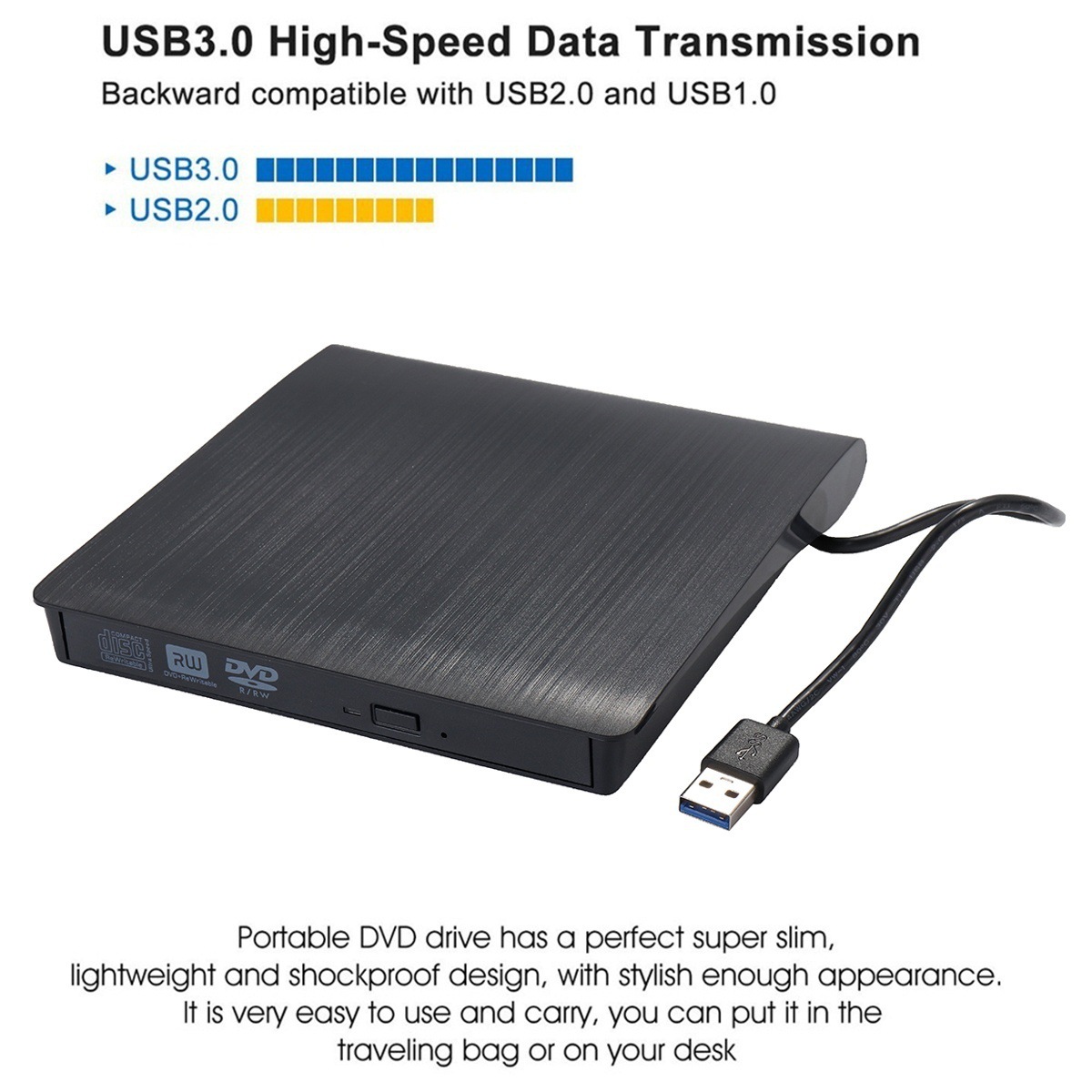 External Cd Driver USB 3.0 Ultra-Thin External Dvd Cd Driver High-Speed Data Transmission Burner