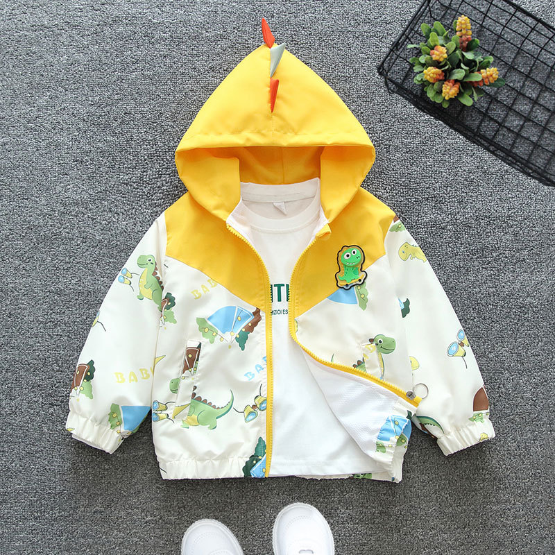 Children's Clothing Boys' Spring Dinosaur Jacket 2025 New Stylish Boys' Trendy Spring and Autumn Hooded Jacket for Toddlers and Kids