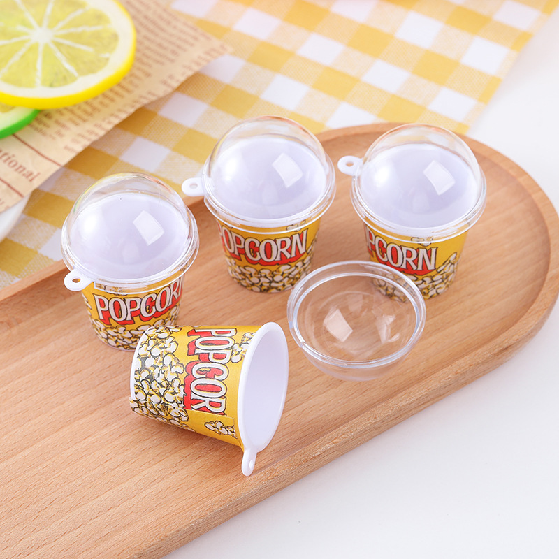 Simulation popcorn cup stickers popcorn bucket DIY food and play container mini milk tea cup pendant mini luminous