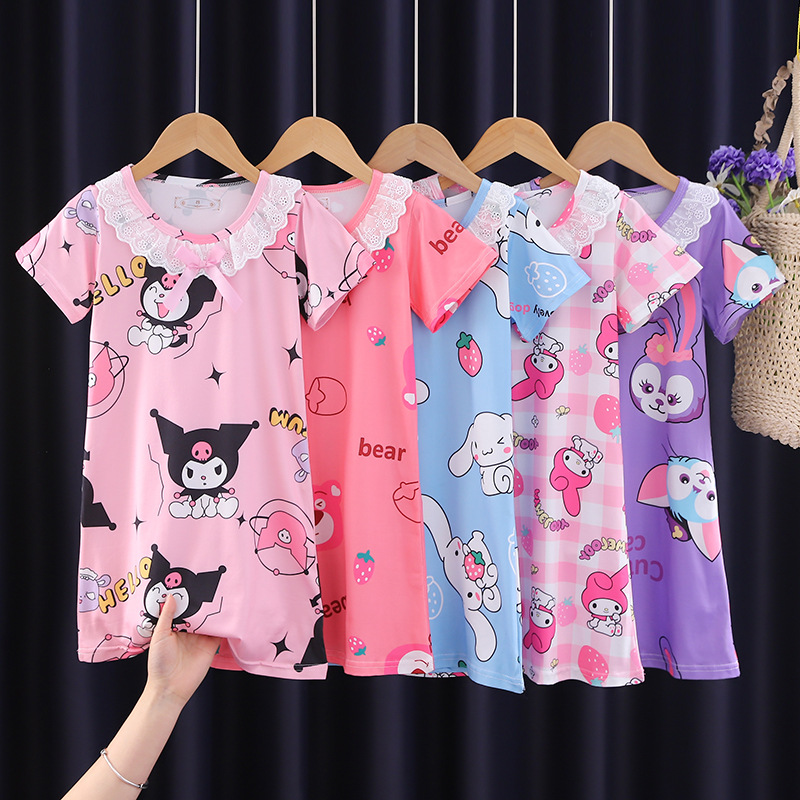 Summer nightgown short sleeve girls pajamas thin children princess cartoon Korean baby children Girls nightgown wholesale