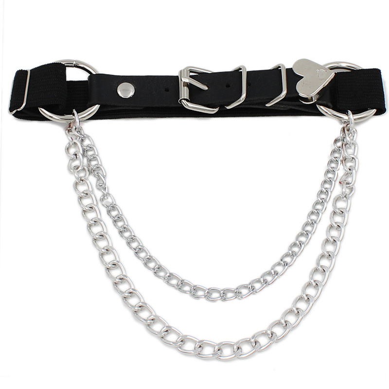 Factory Direct European and American punk Gothic PU leather irregular Garter peach heart love chain elastic leg ring