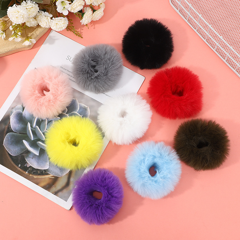 Fashion New Spot Plush Hair Tie Cute Girl's Ball Head with Imitation Rabbit Fur Hair Tie Autumn and Winter Multi-Color