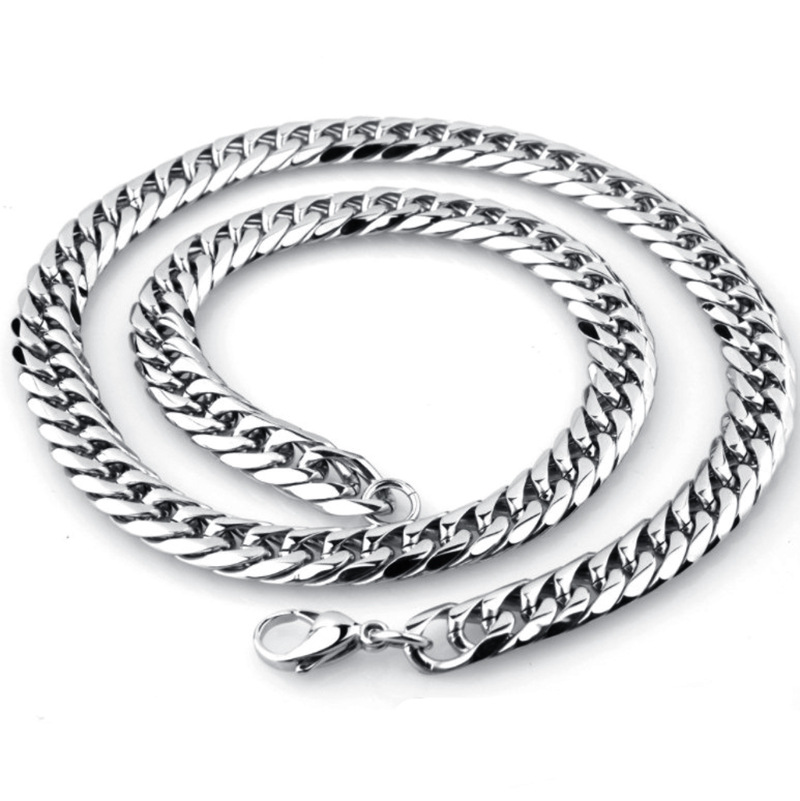 European and American Hot Sale Men's Titanium Steel Stainless Steel Thick Chain Double Buckle Cuban Chain Six-sided Mill Multi-layer Chain Punk Style Necklace