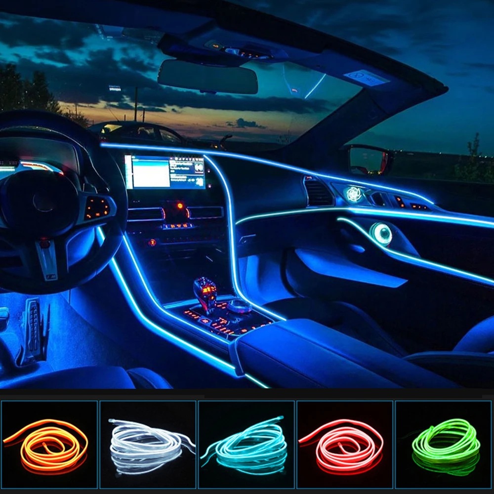 Led Strip Car Interior Decorative Atmosphere Light Guide Strip El Luminous Wire 12V Cold Light Strip Night Light Ultra-Thin Flexible