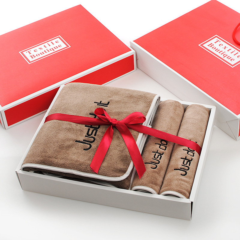 Towel Bath Towel Gift Box Three-Piece Set Birthday Birthday Birthday Wedding Accompanying Gift Welfare Gift Embroidered Logo
