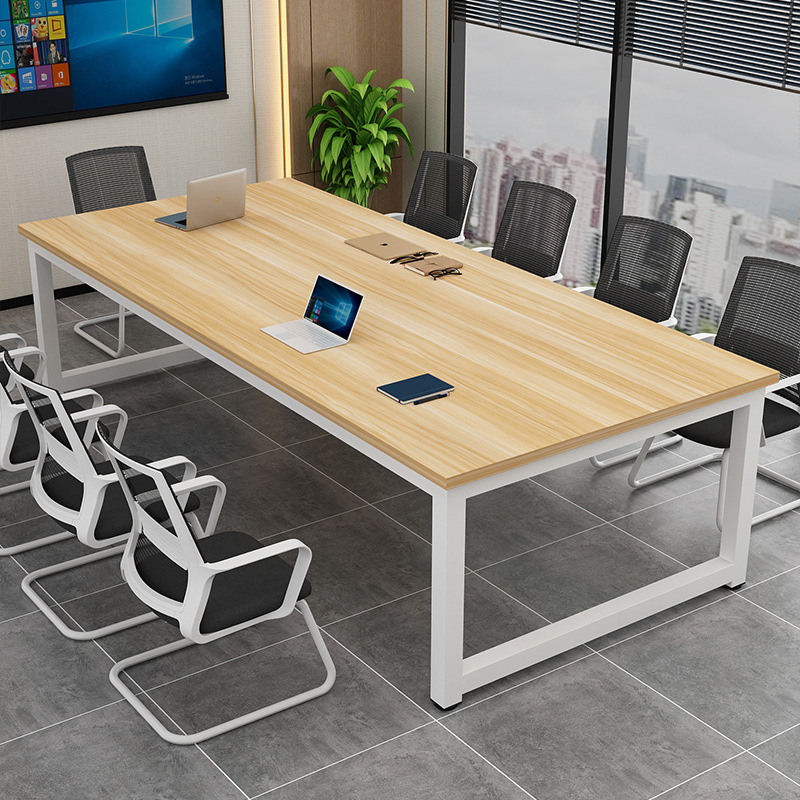 White Conference Table, Long Rectangular Office Desk and Chair Set, Simple Staff Training Computer Desk, Workbench, Large Table