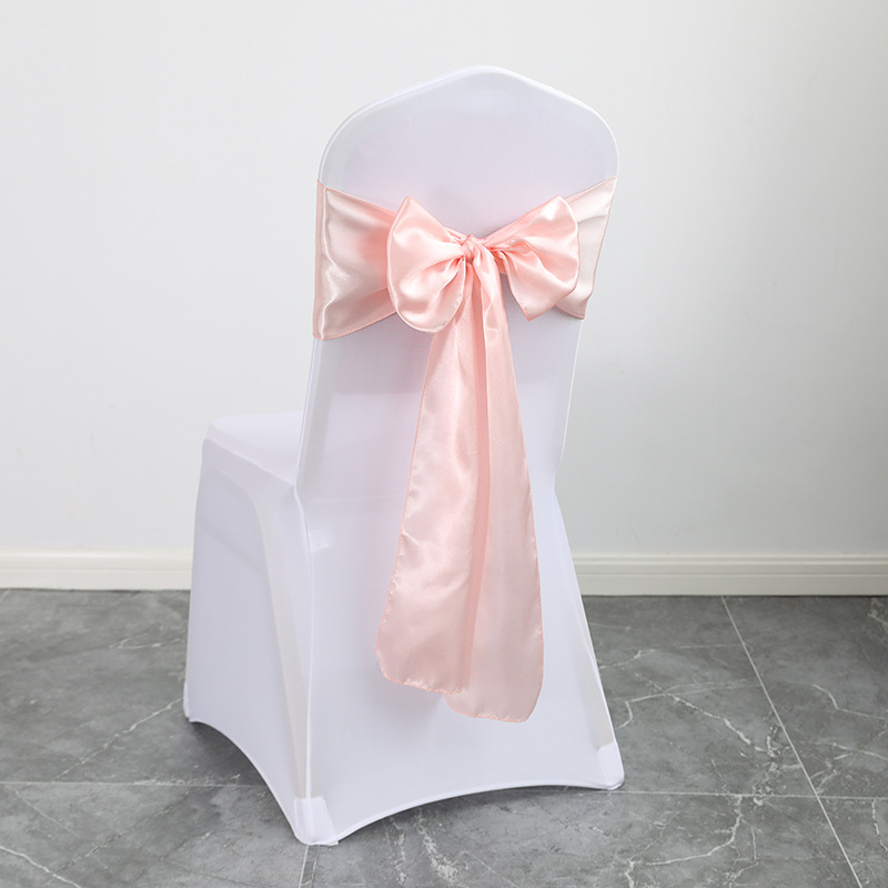 Hotel Nordic Manufacturer Wedding Banquet Chair Covers with Back Flower Bow Silk Scarf Chair Back Floral Satin Ribbon