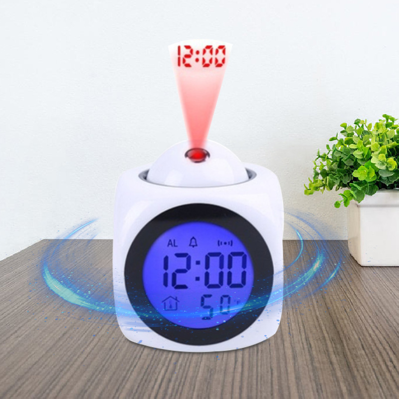 English Voice Time Art Projection Clock Multifunctional Creative Square Lazy Alarm Clock New Bedroom Electronic Clock