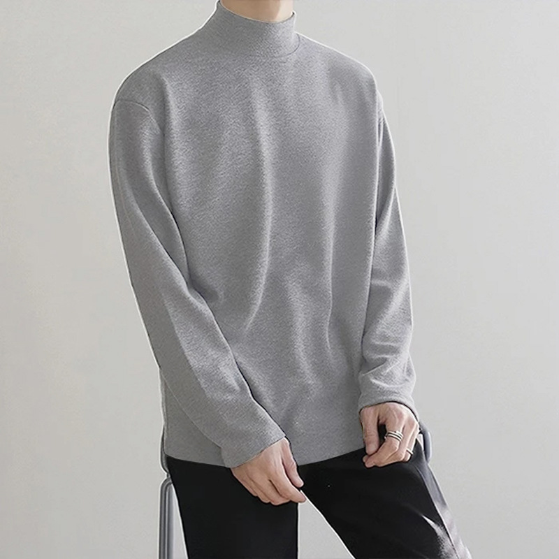 Men's One-piece Double-sided Velvet All-match Thermal Underwear Inner Base Shirt Half-high Collar Solid Color Long-sleeved T-shirt Autumn Clothes