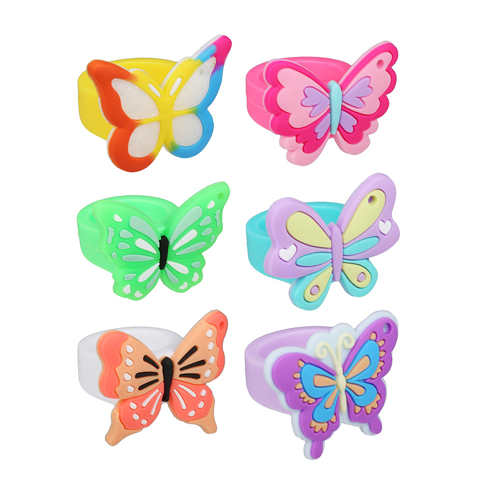 Cross-border butterfly ring candy-colored insect children's ring cartoon PVC soft rubber children's toys small gifts wholesale
