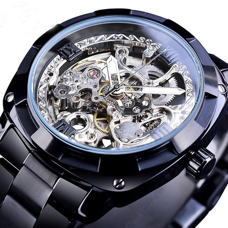 New European and American men's fashion retro carved hollow luminous waterproof automatic mechanical watch