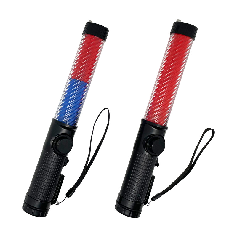 30CM charging traffic baton warning light LED red and blue fire emergency fluorescent stick magnetic whistle flashing stick