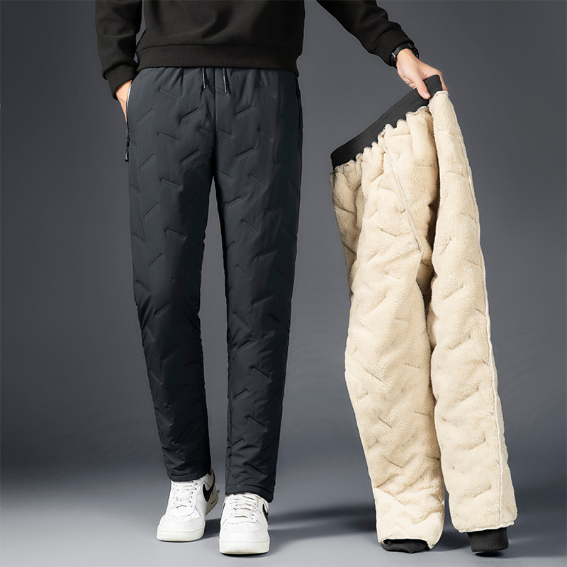 Warm Cotton Pants Men's Plus Size Loose Lamb Velvet fleece-lined Thickened Trousers Sports Casual Leg Windproof Pants