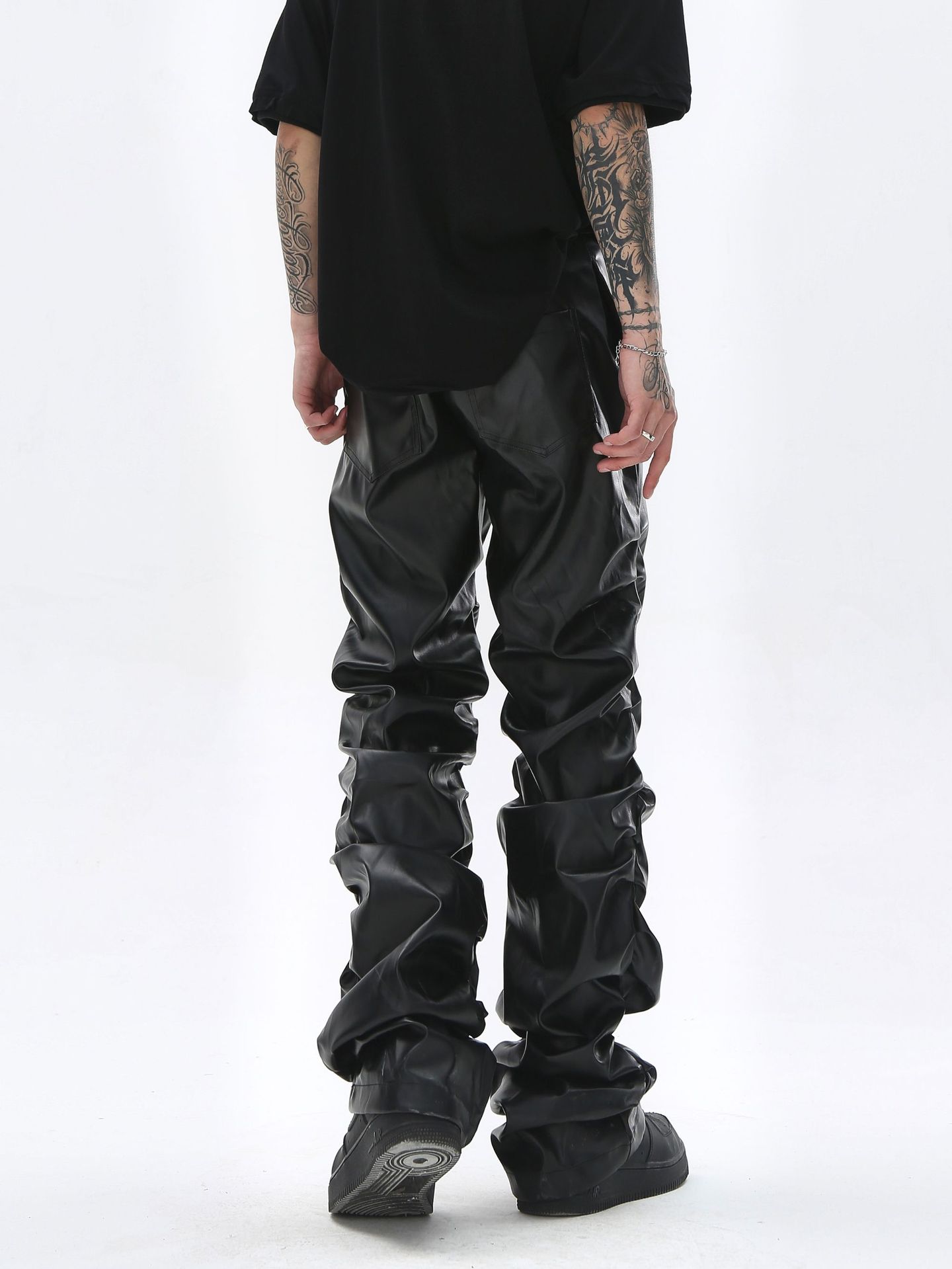 YPRS Men's Wear Diablo Niche Design Sense Bright Face Pleated Leather Pants Men's Ins National Fashion Hip-Hop Loose Casual Pants