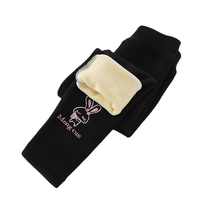 2023 Children's Autumn and Winter Velvet Thickened Leggings Girls' Embroidered Warm Trousers Cartoon Printed Pajamas for Children