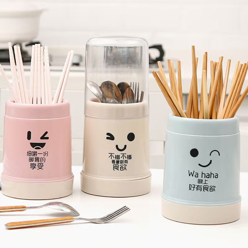 Cartoon chopsticks holder household dust-proof plastic draining chopsticks holder with lid kitchen storage box tableware storage rack