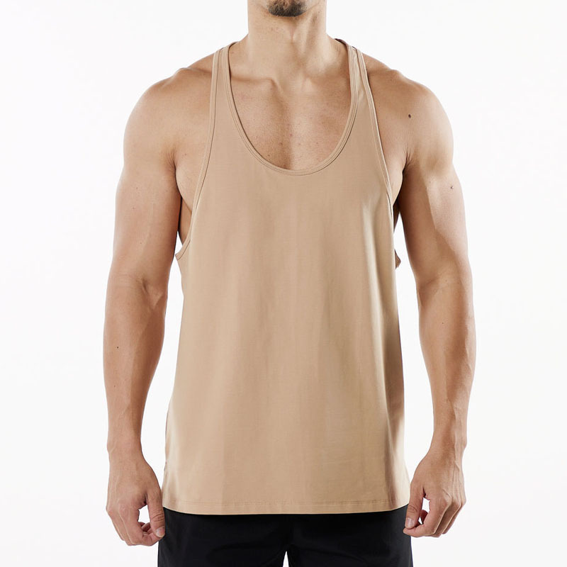 New Muscle Fitness Round Neck Vest Cotton Men's Sports and Leisure European and American Large Size Breathable Slit Racer Vest Summer