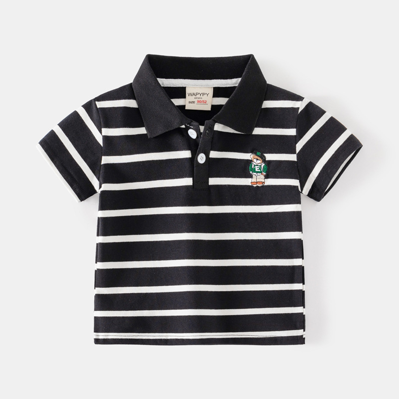 Children's Striped Polo Shirt 2026 New Summer Korean Style Kids' Clothing Boys' Short-Sleeve T-Shirt Baby Half-Sleeve Top Trendy