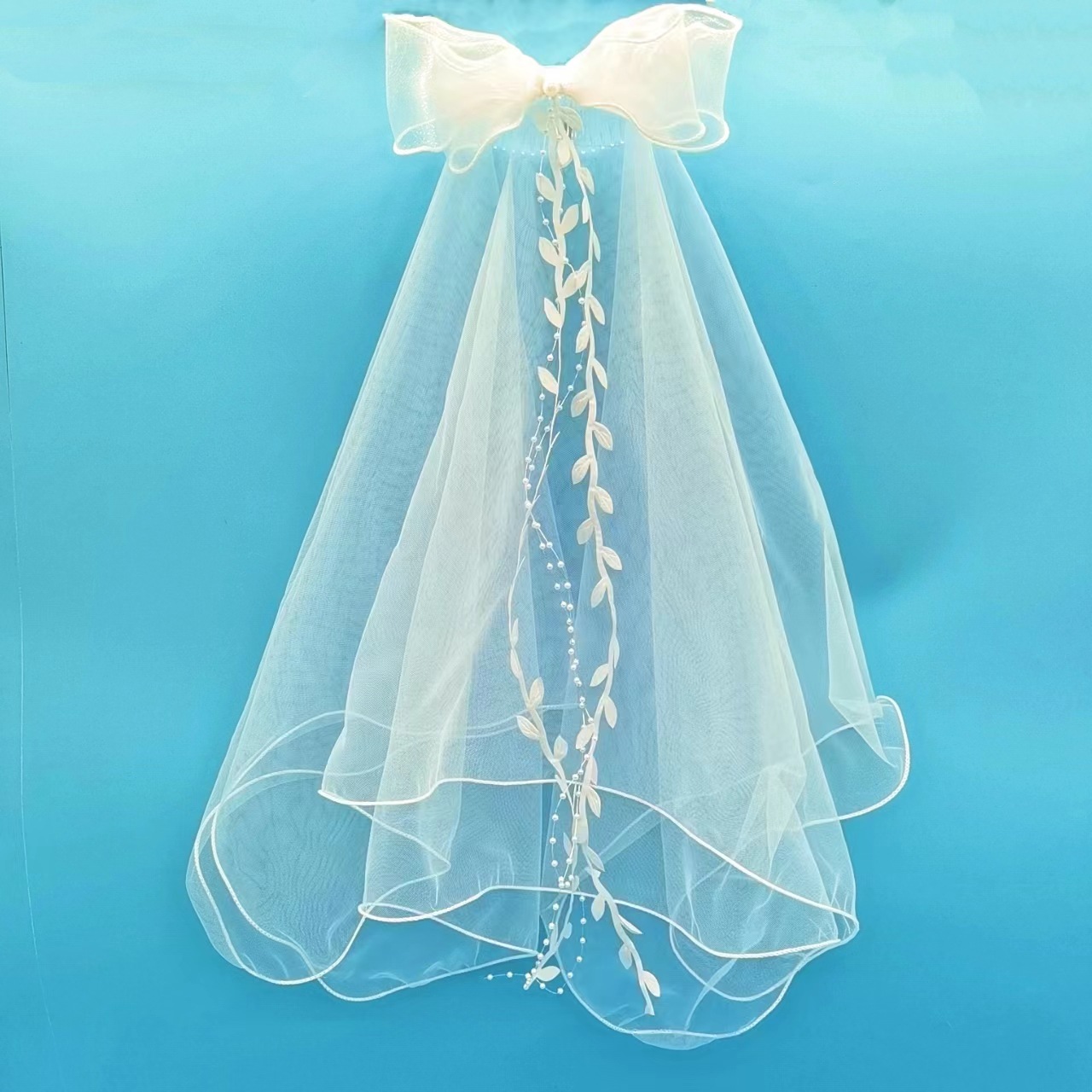 Bridal Double-Layer Overlay Wedding Dress Wedding Photography Performance Curled Hair Comb Veil Hair Accessories Princess Bow Veil