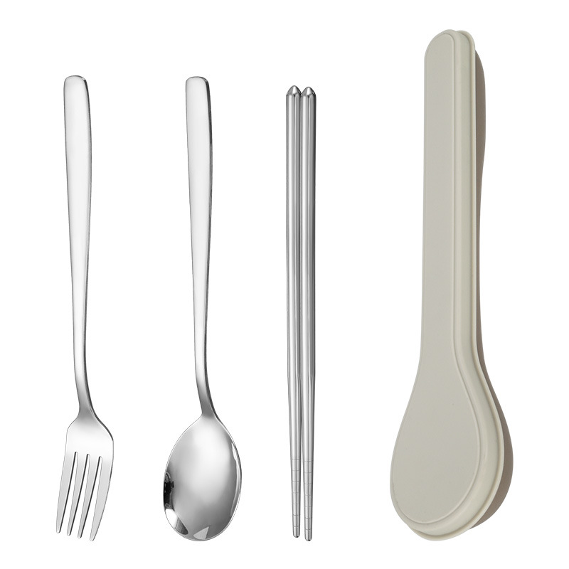 Stainless Steel Tableware Chopsticks Spoon Fork Portable Tableware Set Creative Gift Outdoor Student Tableware Set of Three