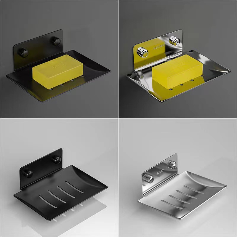 304 Stainless Steel Soap Box Drain Soap Dish Wall-Mounted Soap Rack Punch-Free Creative Hand Sanitizer Rack