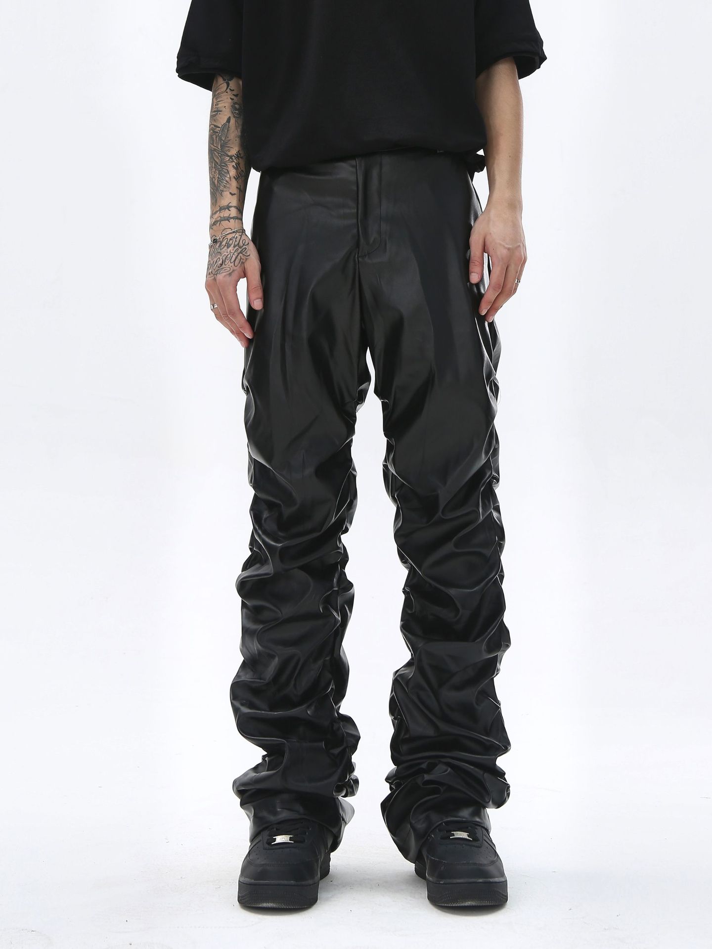 YPRS Men's Wear Diablo Niche Design Sense Bright Face Pleated Leather Pants Men's Ins National Fashion Hip-Hop Loose Casual Pants