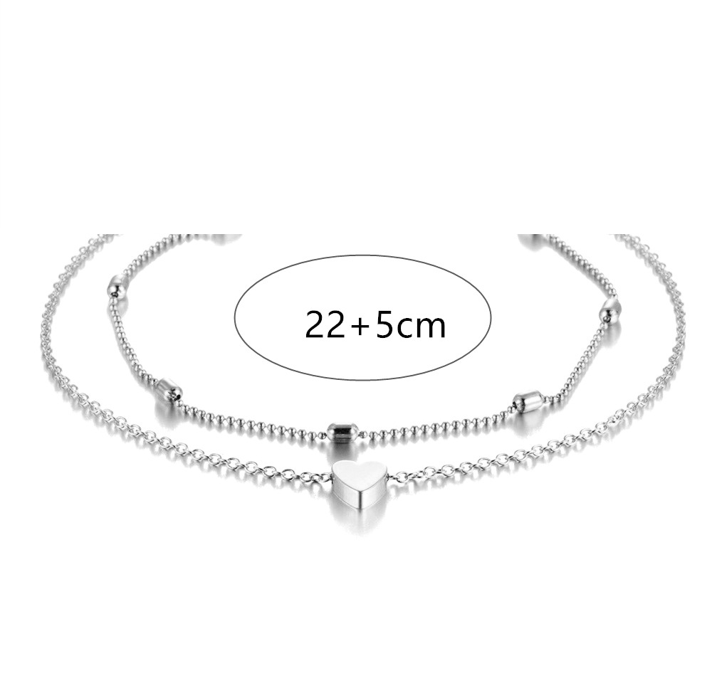 Japanese and Korean simple women's bohemian anklet love ankle anklet chain fashion double layer beach anklet