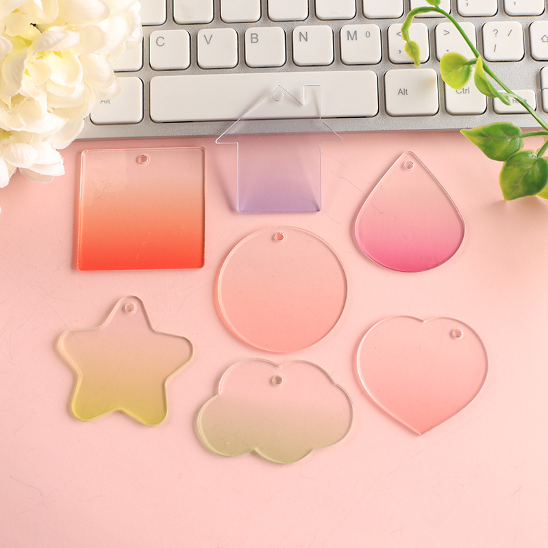 Glitter gradient laser diy goo card small disc love bean key chain Handmade star pendant acrylic goo plate