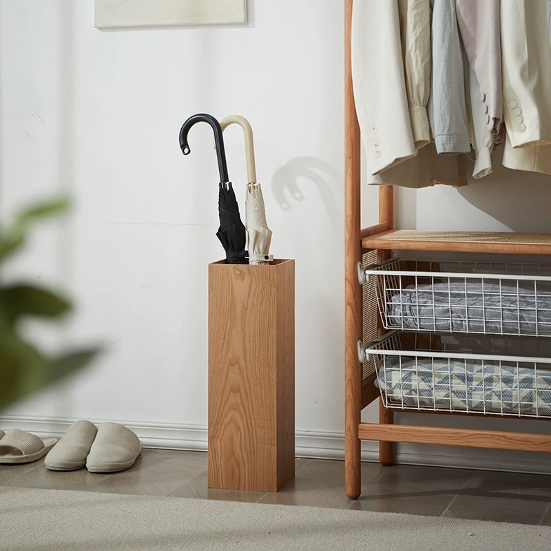 Nordic Japanese Retro Wooden Umbrella Stand Hotel Living Room Simple Home Personalized Creative Umbrella Storage Bucket