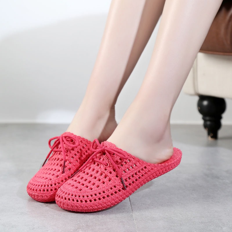 Summer Outfit Student Fashion Korean Style Shoelace Slippers Hole Shoes Cool Breathable Women Outfit Casual Slippers Women