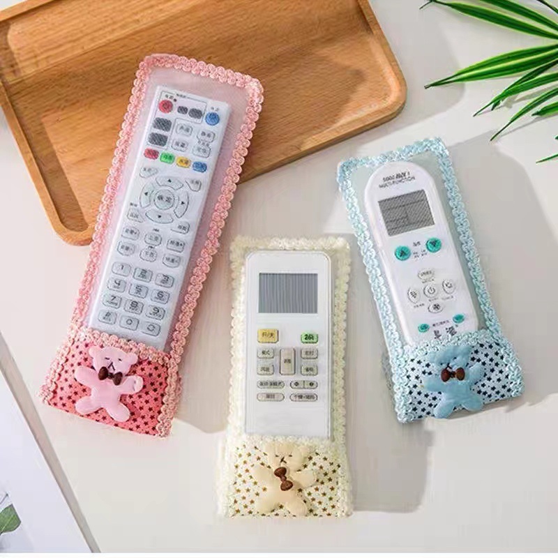 Bow remote control protective case wholesale cute bear lace fabric air conditioning TV dust cover storage bag