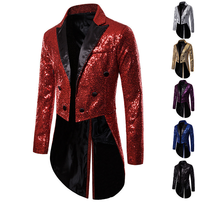 Amazon cross-border foreign trade men's suit tuxedo banquet nightclub performance sequins fashion design men's jacket