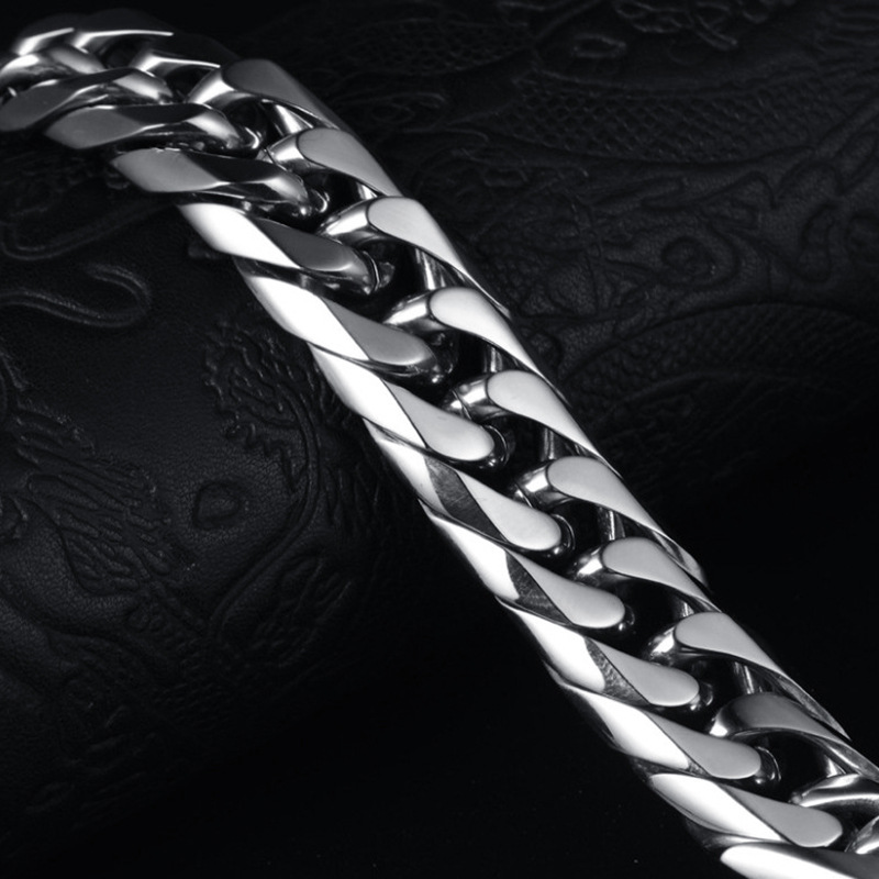 European and American Hot Sale Men's Titanium Steel Stainless Steel Thick Chain Double Buckle Cuban Chain Six-sided Mill Multi-layer Chain Punk Style Necklace