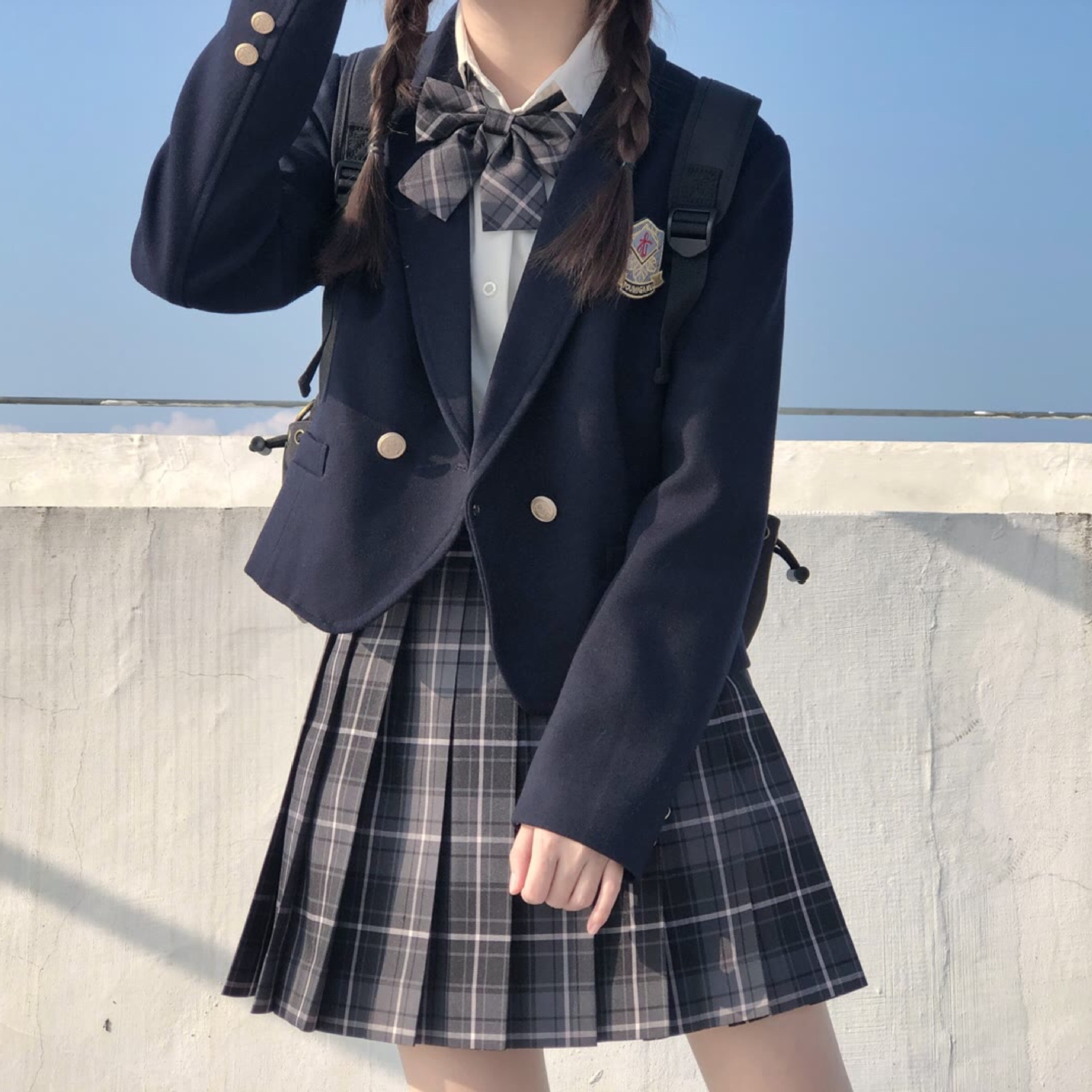 Smoke Gray Jk Uniform Skirt Authentic Japanese A-Line Skirt Pleated Skirt Plaid Skirt School Style Black Suit Plaid Skirt Two-Piece Set