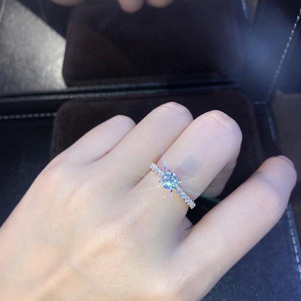 Wish Cross-Border Ebay European and American Simple Plated S925 Silver Diamond Ring for Ordering Wedding Ring Wedding Ring Romantic