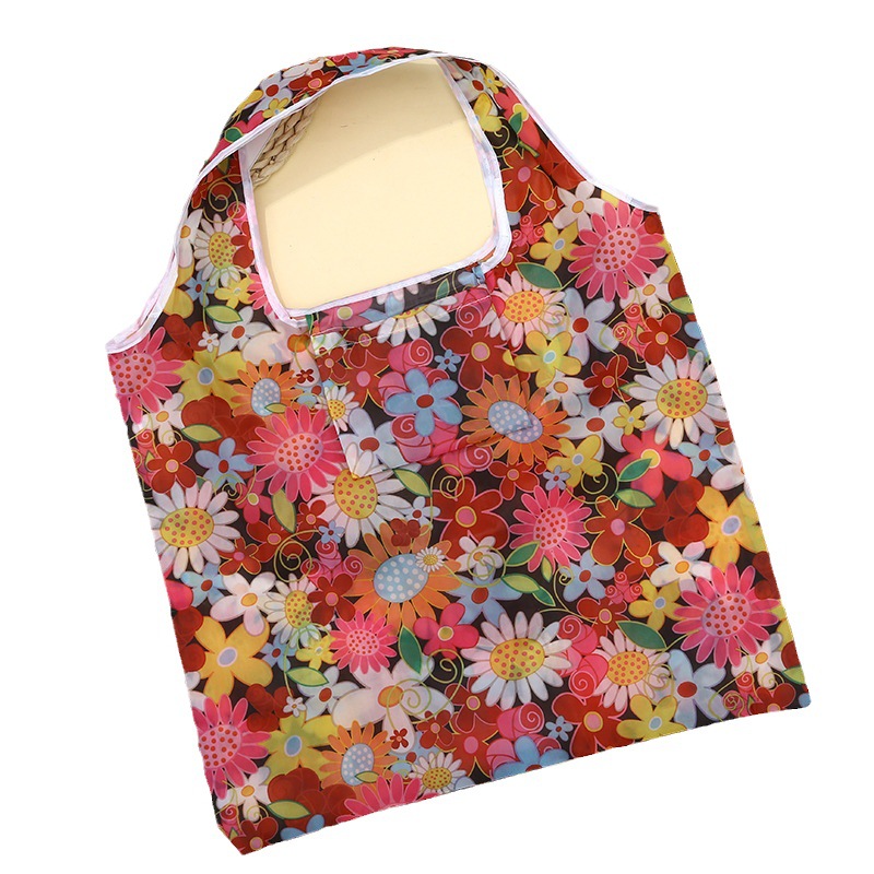 Large capacity folding shopping bag supermarket portable handbag printed logo printing 190T storage bag factory straight