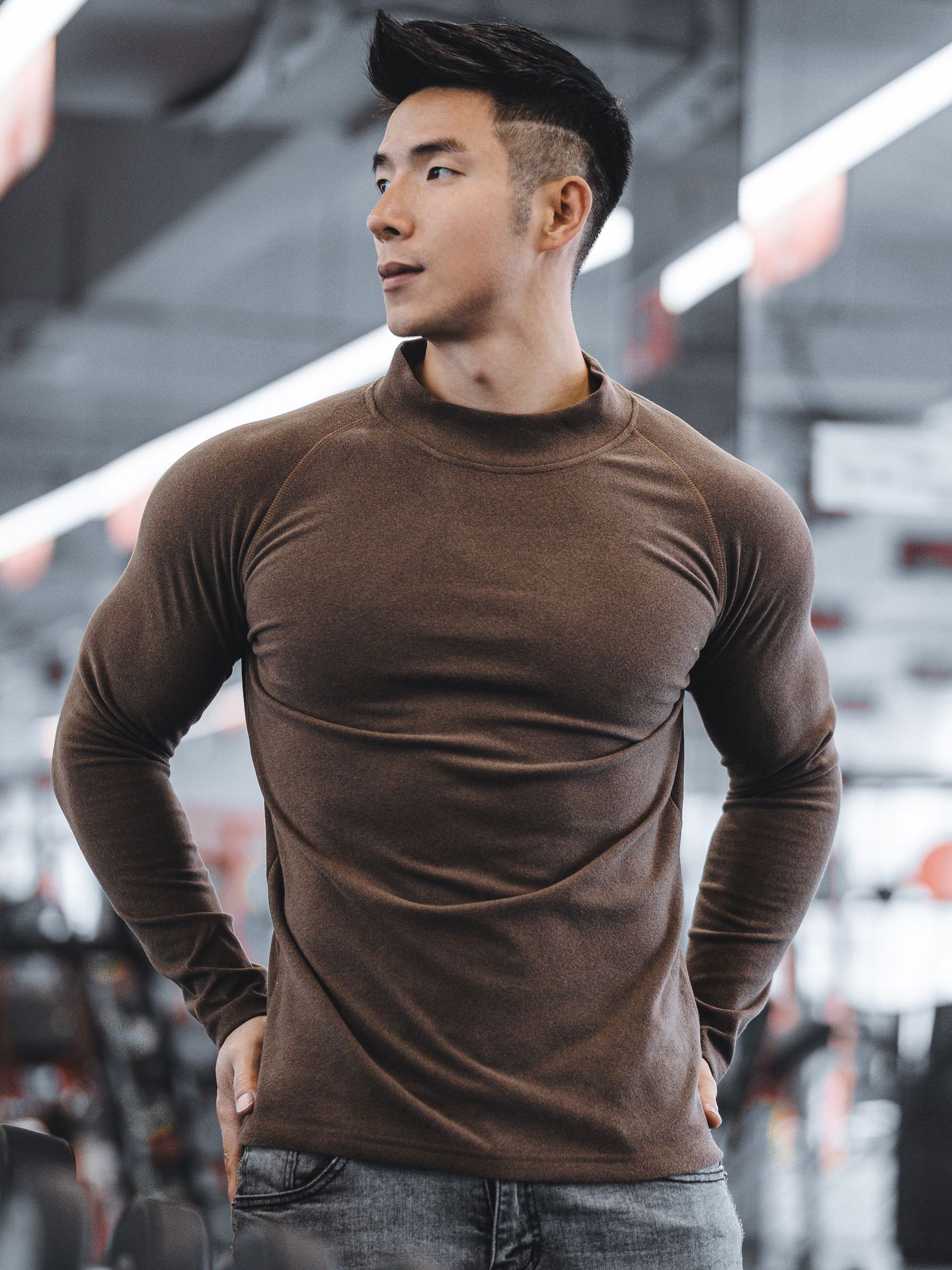 Muscle Autumn and Winter New Men's Sports Leisure Running Fitness Pure Color Pony Same Style Double-Sided German Velvet Raglan Long Sleeves