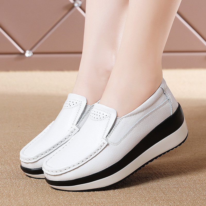 plus size Cross-border All-match Casual Sports Moms Shoes Women's Thick-soled Rocking Shoes Korean-style Elevated Wedge Heel Lefu Platform Shoes