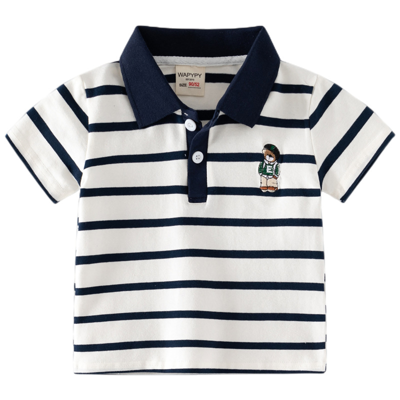 Children's Striped Polo Shirt 2026 New Summer Korean Style Kids' Clothing Boys' Short-Sleeve T-Shirt Baby Half-Sleeve Top Trendy