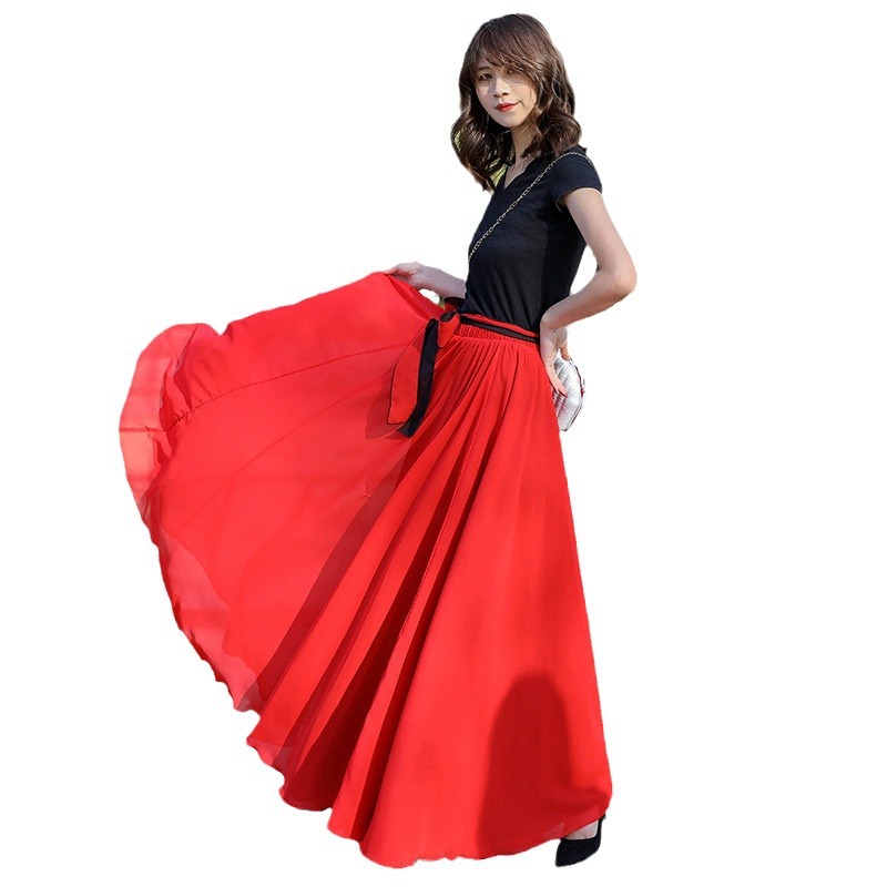 Reversible Large Swing Skirt 2023 New Elegant Chiffon Skirt High Waist A-Line Long Skirt Autumn and Winter Mid-Length Women's Skirt