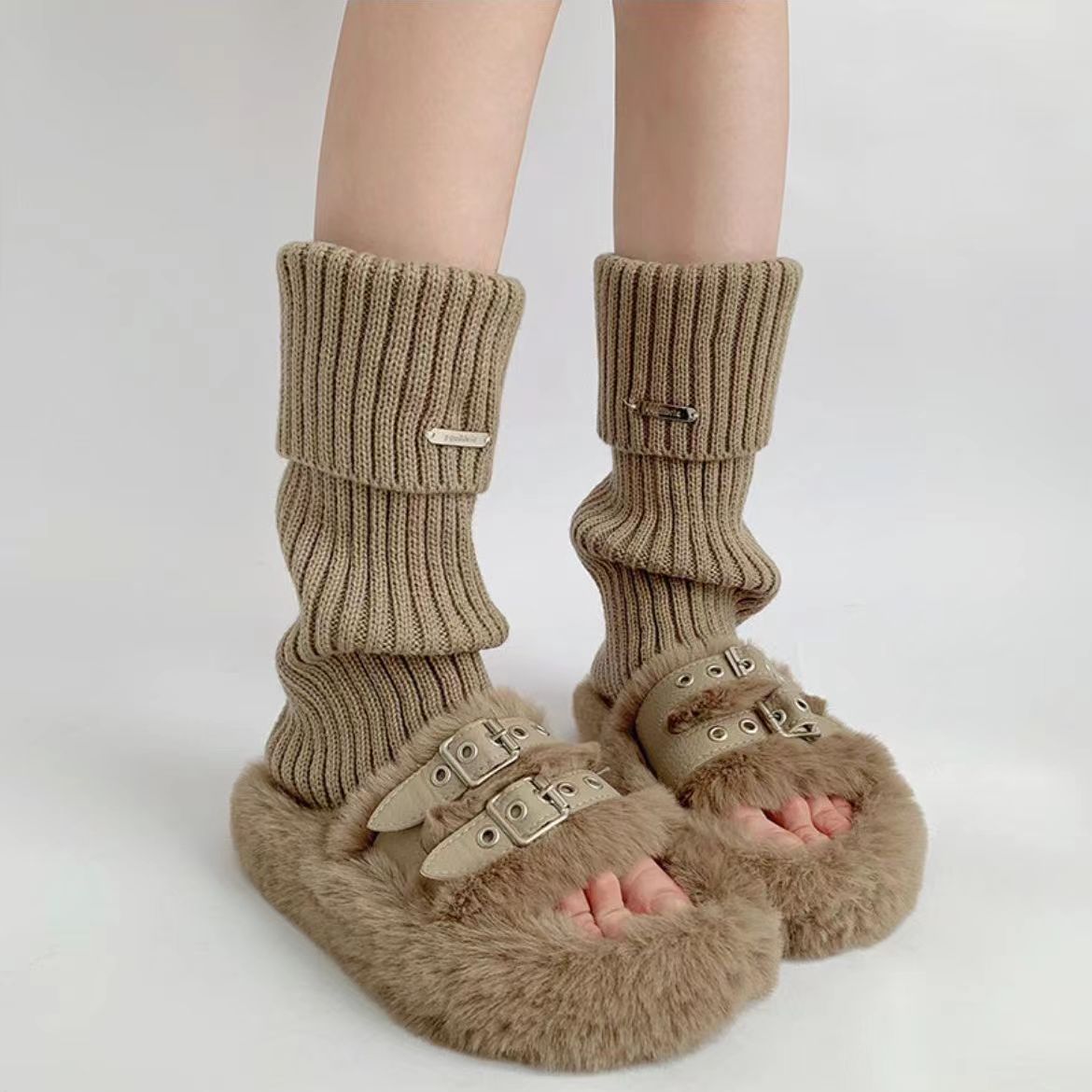 Autumn and Winter Y2K Subculture Metal Label Spice Girl Knitted Leg Socks Jk Pile Socks Women's Mid-tube Socks Warm